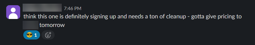 Client message: this one is definitely signing up